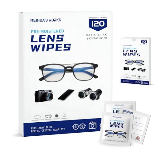 Third-Generation Lens Wipes, 120 Count, Individually Wrapped Pre-Moistened Cleaning Wipes for Eye Glasses, Camera Lens Cleaner, Streak-Free Scratch-Free Screen Cleaning for Phone, Sunglasses, Laptop