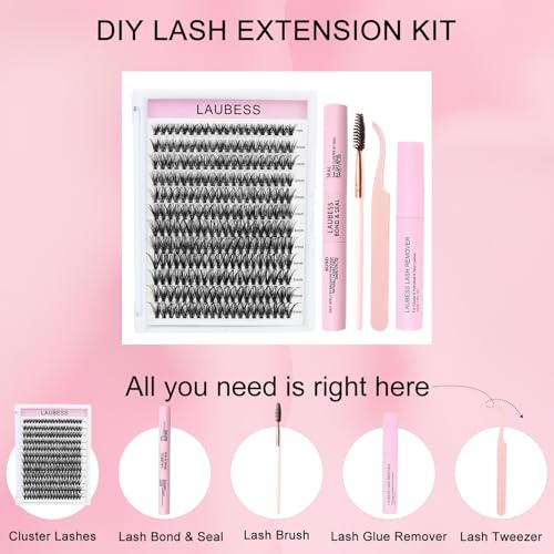 Image of Lash Clusters Kit LAUBESS DIY Lash Extension Kit Lash Bond and Seal Waterproof Lash Glue Remover Tweezers Brush Cluster Eyelash Extensions Kit Eyelash Clusters (Kit 40D-D-Mix8-14)