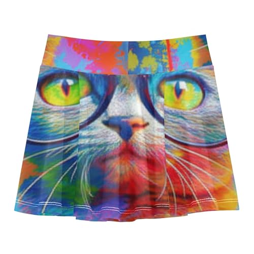 Tennis Skirts Toddler Cute Cat Bright Paint Colorful Girls' Shorts Athletic Skorts Outfit Flowy Skirt 4t2