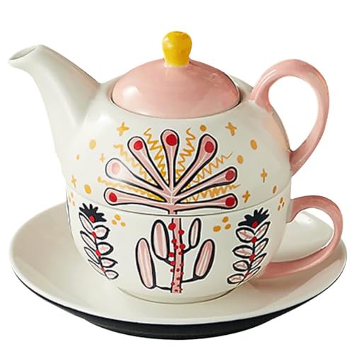 Service à thé céramique peint la main rose rétro avec mini théière