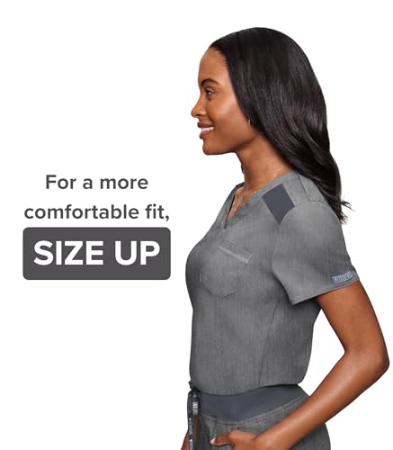 Image of Med Couture Women's V-Neck Scrub Top, Modern Fit Tuck-in Top with Stretchy Rib-Knit Shoulders and Chest Pocket - MC7448