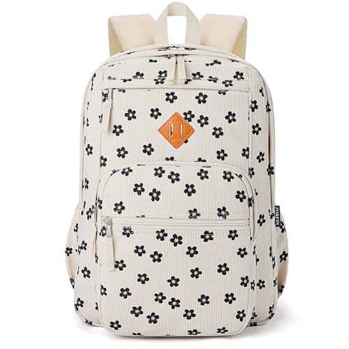 Image of ZORFIN 26L Backpack for College, and Travel: Corduroy Bookbag - Floral