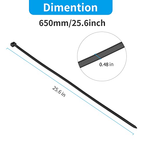 XINGO Black Cable Ties Heavy Duty 40 PCS, 650mm x 12mm Long with 114KGS Ultra Strong Tensile Strength - Image 2