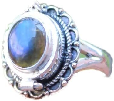 Blue Flash Labradorite Ring, Poison Box Ring, Secret Message Ring, Vintage Box Ring, Openable Poison Ring, Locket Ring, Oval Stone Ring, Boho Ring, Pillbox Ring, Openable Ring, Poisoner Ring