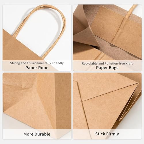 Image of Aakriti Craft Paper Bags, Rakhi Gift Bags with Handles, Small Craft Shopping Bags in Bulk for Boutiques, Small Business, Retail Stores, Gifts & Merchandise (BROWN-25PCS, Mini: 8.5 inch x 7 inch x 3.5 Inches)