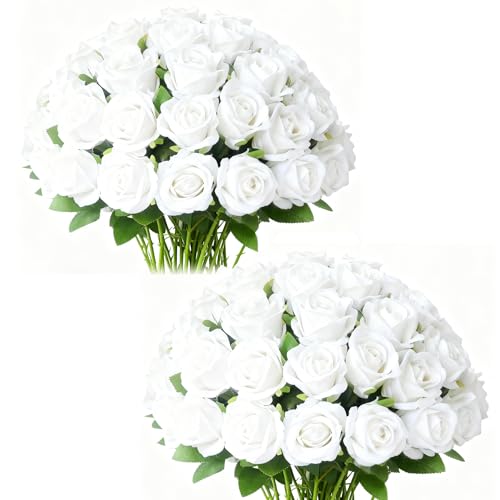 Kenpal 60pcs Realistic Fake Roses Artificial Flowers with Stem for