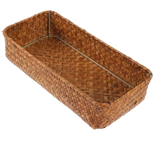 HOMSFOU Cesta Tejida Multifuncional de Almacenamiento para Cubiertos y Aperitivos, Organizador de Mesa en Color Naranja 26x12x5 Cm, Cesta Creativa para Hogar y Cocina