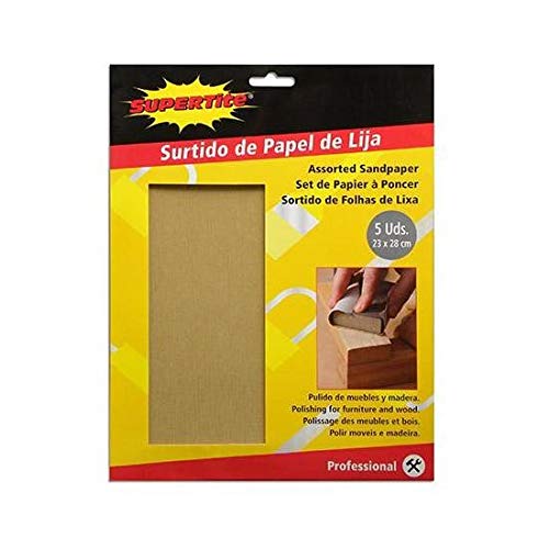 Feuilles abrasives 23 x 28 cm Supertite papier de verre lot de 5