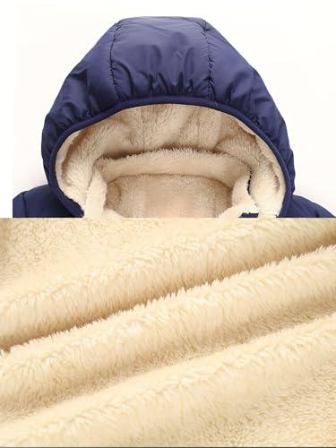JiAmy Baby Winterjacke Jungen Mädchen Gefüttert Warm Abnehmbarer Kapuzen Steppjacke Kleinkinder Winddicht Outdoor Winter Mantel Oberbekleidung für 4-5 Jahre, Navy Blau