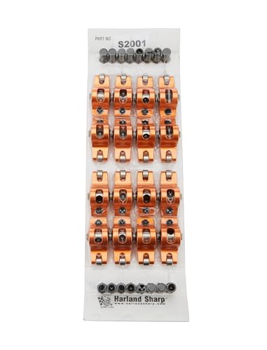 Harland Sharp Rocker Arm, Original, 7/16 in Stud Mount, 1.70 Ratio, Full Roller, Aluminum, Orange Anodized, compatible with Big Block Chevy, Set of 16