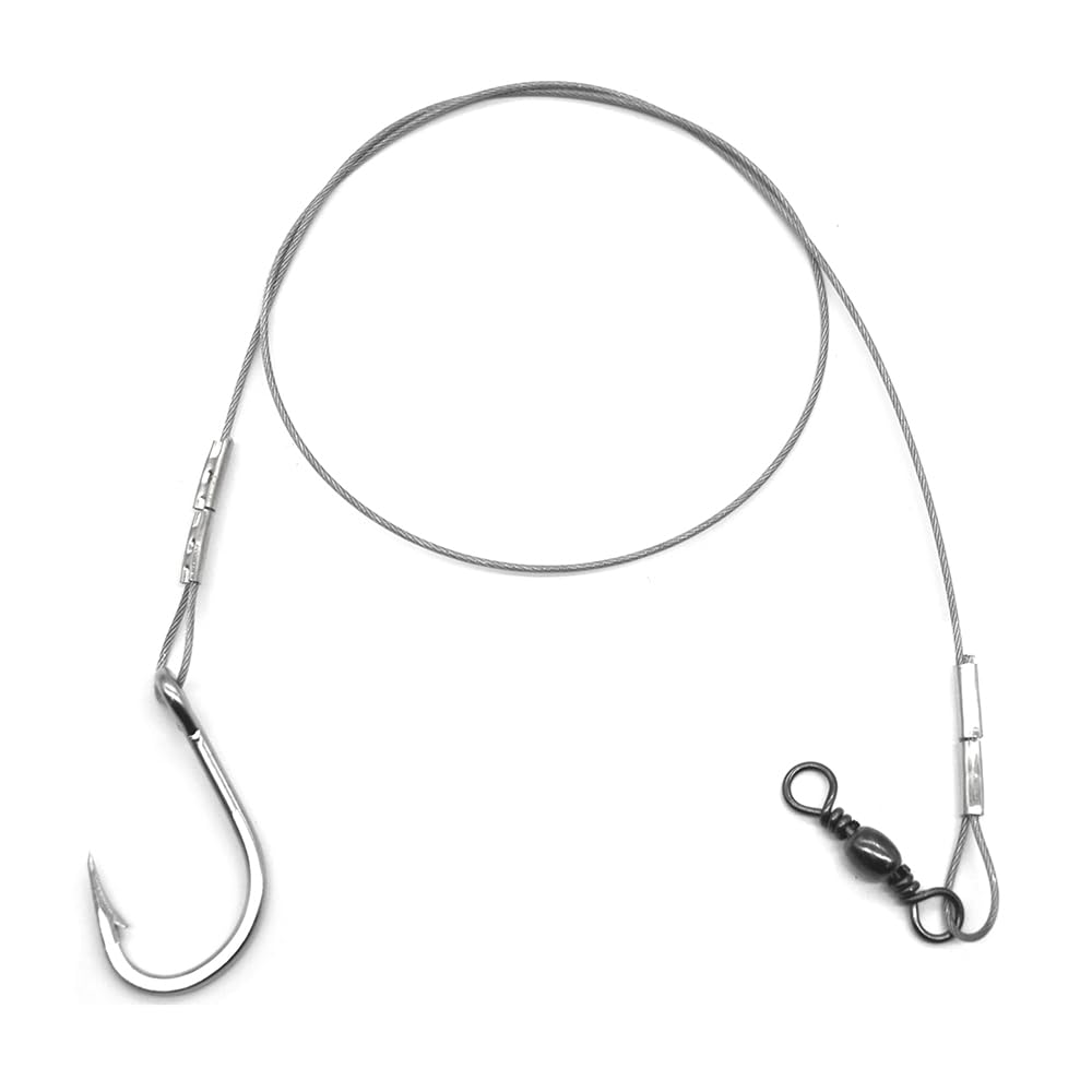 3/0-5/0 Shark Surf Rigs with 20 Inch 49-Strands Steel Leader(120Pound),Deep Sea Hooks for Big Fish