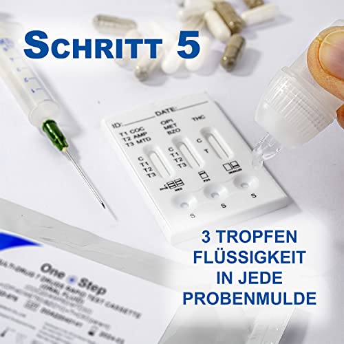 One+Step Multi Drogentest Speichel für 7 Drogenarten: THC - Amphetamin - Kokain - Methamphetamin - Methadon - Opiate - Benzodiazepin - Drogenschnelltest Speicheltest - 2 Stück