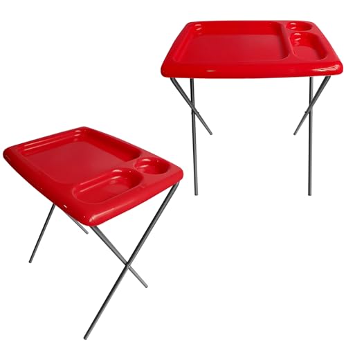 Image of Folding TV Tray Table, Portable, Sturdy, Red (Set of 2)