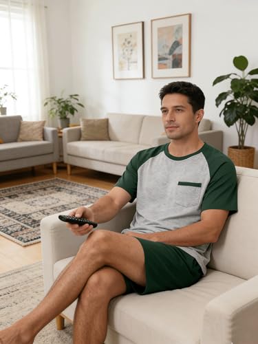 Image of Mens Pajamas Set Modal Soft Pajama Short Set Short Sleeve Pjs Sleepwear 2 Piece Lounge Set With Pockets S-3XL