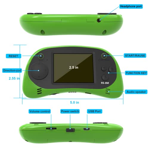 E-MODS GAMING Kids Handheld Games 16 Bit Retro Video Games Console with 220 HD Electronic Games - 2.5\'\' LCD Portable Travel Games Entertainment Gifts for Boys Girls Ages 4-12 (Lime Green) - Thumbnail 4