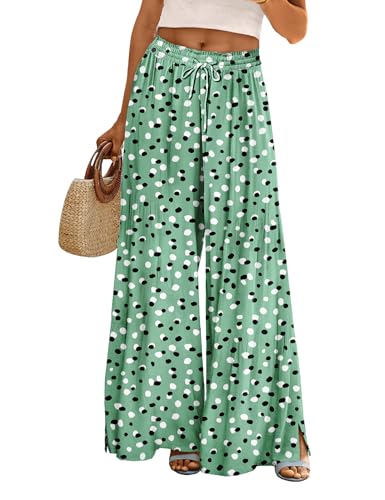 Image of YESNO Women Summer Boho Palazzo Pants High Waist Wide Leg Floral Casual Cotton Lounge Trousers with Pockets PP0