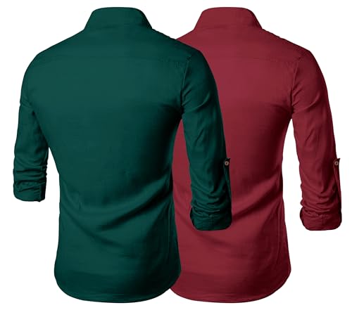 Image of Zombom Men's Combo Cotton Polyester Blend Solid Full Sleeve Straight Regular Fit Mandarin /Chinese Collor Kurta (Pack of 2)