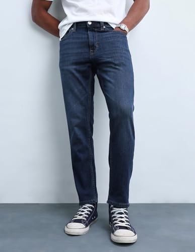 Image of Flying Machine Men's Relax Tapered Fit Jeans| Solid | High Rise | Stretchable | Jeans for Man