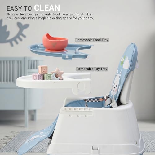 Image of Baybee 4 in 1 Convertible High Chair for Kids | Foldable Baby Feeding Chair with Safety Harness, Adjustable Tray, Booster Seat | Easy to Clean, Portable Dining Chair (Blue)