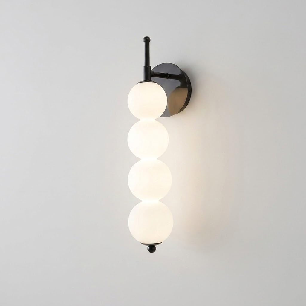COSRUB Nordic Globe LED Wall Sconce, Spherical Stacked Vertical Wall Lamp Modern Linear Farmhouse Wall Mounted Light for Bedroom Bedside Living Room Entryway(Black(3000K),4 Head)