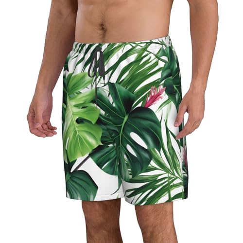 Tropical Leaves Men's Swim Trunks Quick Dry Board Shorts with Pockets Casual Drawstring Beach Shorts2