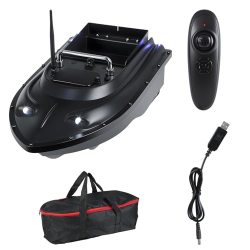 cukoekim RC Bait Boat for Surf Fishing, 546-Yard Range Remote Control, 4.4lb Loading Capacity, Dual Motor, 12000mAh Battery, Fishing Bait Boat with LED Light for Professional Fishing (Black)