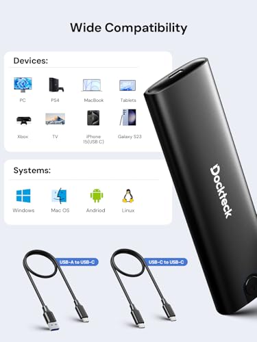 Image of dockteck M.2 NVMe SATA SSD Enclosure Tool-Free 10Gbps USB 3.2 Gen 2 External SSD Reader Case for SSDs 2230 /2242 /2260 /2280, Supports M-Key /B+M Key and UASP (Black)
