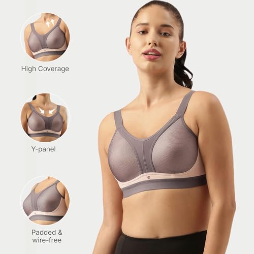 Enamor Women's Non-Wired Sports Workout Bra - Padded, Full Coverage, Y-Panel Provides Vertical Bounce Control, and No-Spill, No-Jiggle - SB25