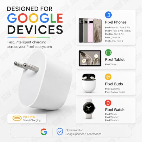 Image of 45W PPS Charger with 1m USB C to C Cable, PD 3.0 Fast Charging Adapter Compatible with Google Pixel 11 /10 /9 /8 /7 /6 Series, Pixel Tablet & Buds, BIS Certified Type C Wall Charger