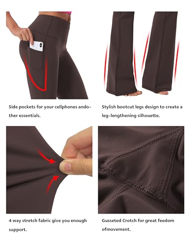 Image of BUBBLELIME 29 inch /31 inch /33 inch /35 inch /37 inch Women High Waist Bootlegs Yoga Pants Tummy Control Bootcut Workout Flared Out Pockets