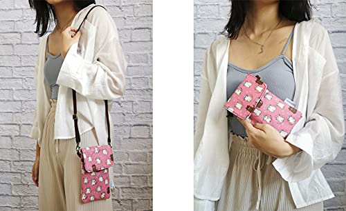 Image of Tainada Small Crossbody Phone Pouch Bag w /Touchscreen Window (Cats Pink) | Travel cellphone purse clutch holder for women w / detachable strap; Compatible with iPhone 17 Pro Max, 16 Plus; Samsung S26