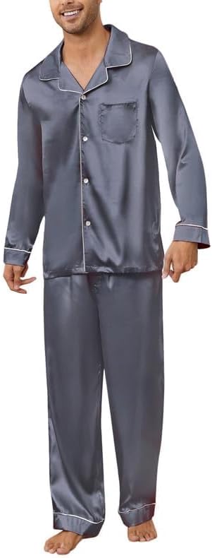 U2SKIIN Mens Silk Pajamas Set, Long Sleeve Satin Pajamas for Men Sleepwear Button Down Pjs Set Two-piece - Image 2
