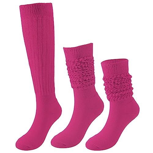 Image of 2 Pairs 80s Neon Women's Slouch Socks Extra Long Knit Scrunch Socks Heavy Thick Scrunchie Socks Size 9 to 11