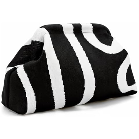 WOZEAH Summer Clutch Purses for Women Casual Crochet Dumpling Bag Colorblock Striped Cloud Clutch Handbags(D-Black) Cover