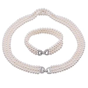 JYX Lot de 3 colliers de perles de culture d&rsquo;eau douce AAA 5-5,5 mm