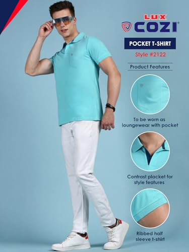 Image of Lux Cozi Men Cotton Regular Fit Polo Neck Half Sleeve Solid Casual T-Shirt with Chest Pocket | Pack of 2 |