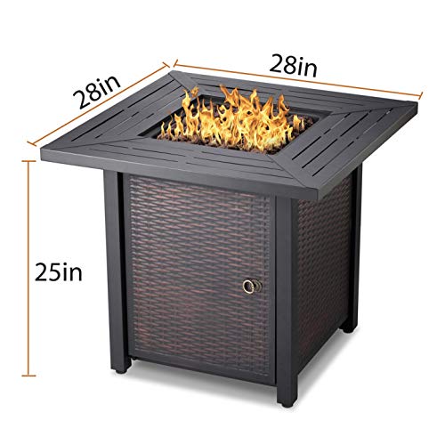 NAVINE 28 Inch Square Outdoor Gas Propane Fire Pit Pits Firepit Fireplace Dinning Table Tables with Lid Lava Stone 50000BTU ETL Certification for Garden Backyard Deck Patio