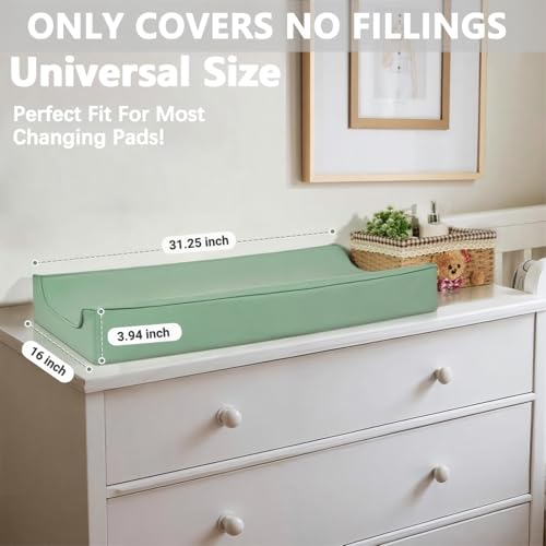 Vegan Leather Changing Pad Cover - 31"X 16" - Waterproof Wipeable, Extra Thick & Portable & Non-Slip Diaper Mat - Fits Standard Changing Tables for Baby Boy Girl (Green) (NO Pad Included)