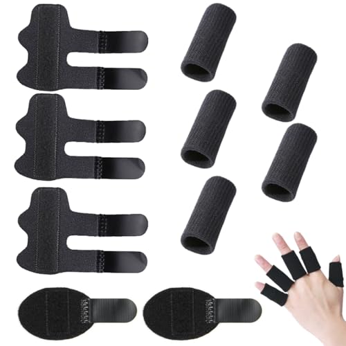 5 Stecche per le Dita+ 5 Manicotti Elasticizzati Proteggi Dita, Tutore Dito a Scatto, Elastica Protezioni Protettori per Dita Sportive Compressione Bretelle Sollievo Dolore Aiuto l'artrite (Nero)