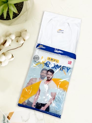 Image of Amul Comfy Men's Vest | 100% Cotton Single Jersey Fabric | U Neck Sleeveless Innerwear | Ultra Soft Hand Feel | Seamless Body | Superior Comfort | Color May Vary (Pack of 3)