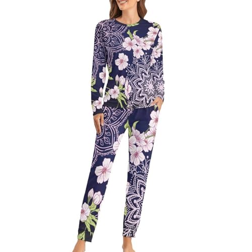 Ensemble pyjama femme de nuit haut de gamme avec pantalon et t-shirt imprimé fleurs