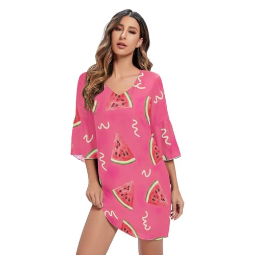 RPLIFE Watermelon Slices Pink Short Summer Dress Printed Hawaiian Print Dress Women Small at Amazon Women's Clothing store