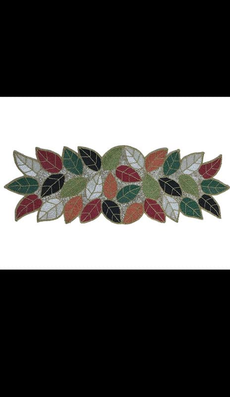 Image of Cotton Beautiful Beaded Table Runner Craftsmanship |Pack of 1 Measure 13 * 36 Inches| Thanksgiving - Occasional Decoration ( Green Colour)