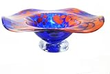 Glaskunst Oberstdorfer Glashütte Schale farbige Glasschale blau orange marmorierte Kristallglas Schale mundgeblasen Durchmesser ca. 16 cm