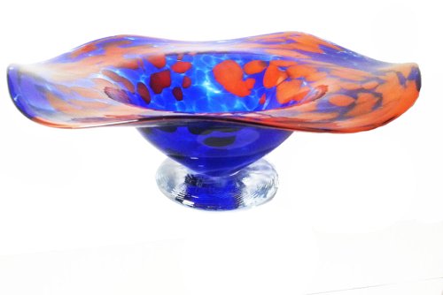 Oberstdorfer Glashütte Cuenco de cristal de colores azul y naranja, cristal jaspeado, soplado, diámetro aprox. 16 cm