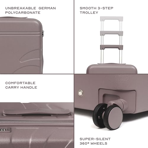 Image of Assembly Cabin Suitcase with 8 Spinner Wheels & TSA Lock, Internal Laptop Pocket, Polycarbonate Hard Shell Carry On Luggage for Weekend Getaways, Brown, 20-Inch