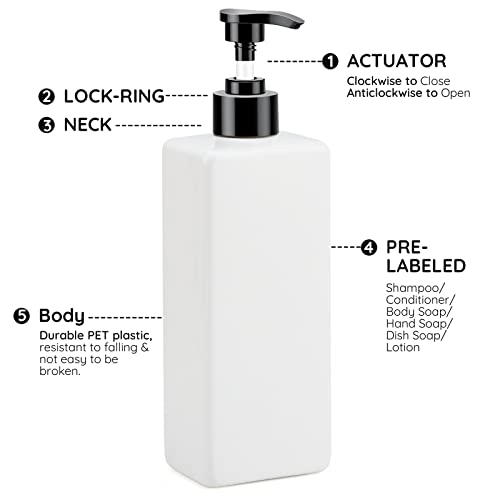 Image of Segbeauty 16.9oz Bathroom Soap Dispenser, 2pcs White Refillable Shampoo and Conditioner Bottles, 500ml Empty Plastic Square Press Pump Bottle Hand Soap Dispenser for Modern Bathroom Kitchen Decor