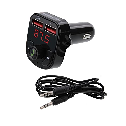 Monster Bluetooth FM Transmitter with 3.1 Amp USB Charging Ports, USB, and USB-A Compatible, Play Music from Your Phone/Tablet/Laptop, etc. Works with Google Assistant/Siri, Hands-Free Calls