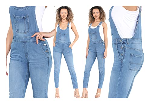 imporio 11® Ladies Women Denim Dungarees Long Length Pinafore Dungaree Denim Jumpsuit UK Sizes 8-10-12-14-16-18-20-22 (as8, numeric, numeric_12, regular, regular, Light Wash)