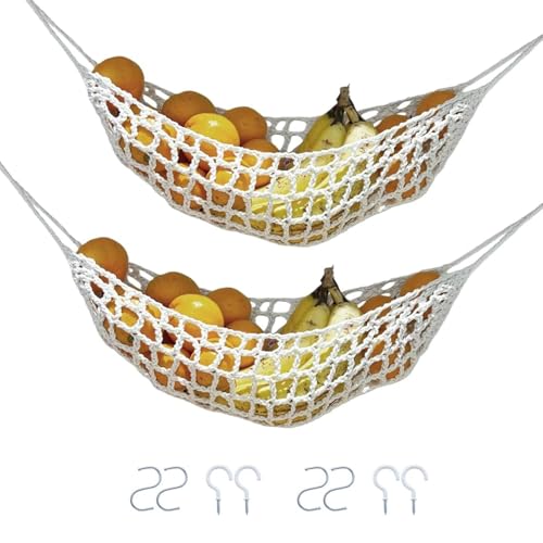 Cesta colgante de algodón artesanal para verduras y frutas con gancho 7